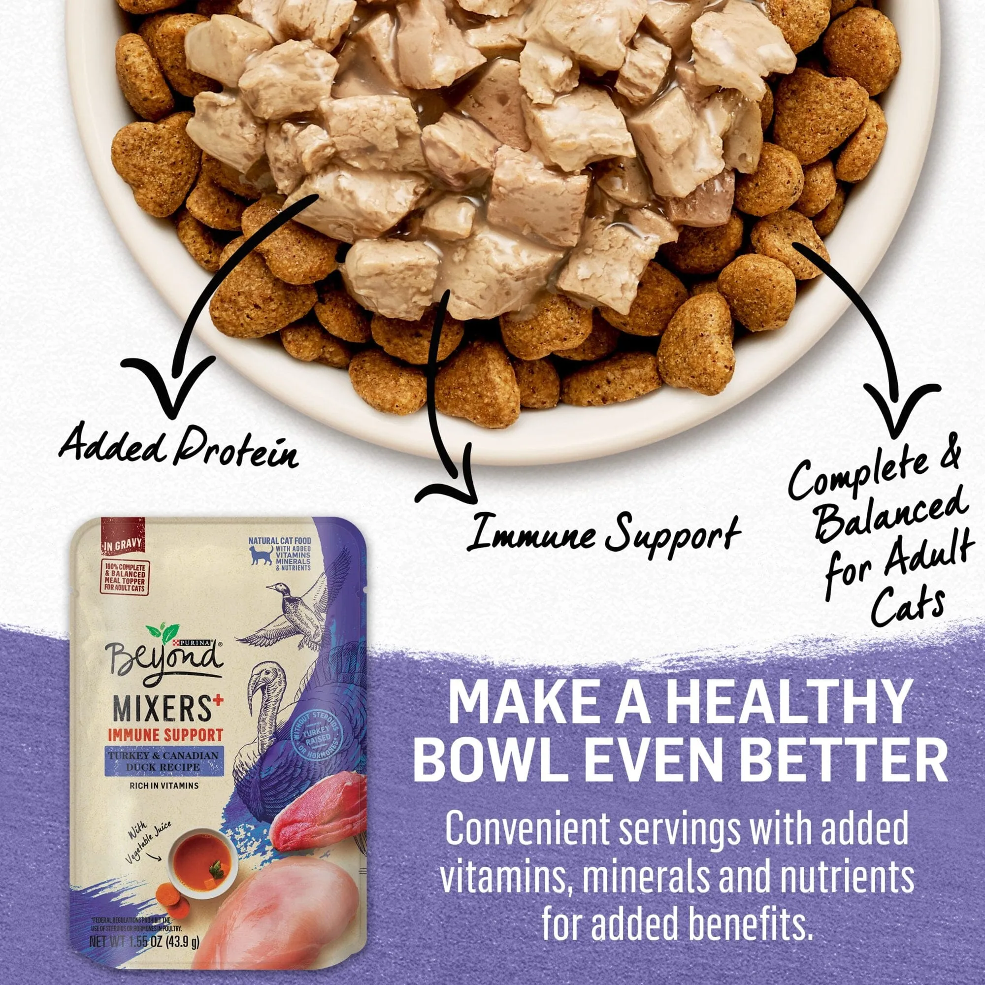 Purina Beyond Mixers  Immune Support Turkey and Duck Wet Cat Food and Topper Pouch - 1.55 Oz - Case of 16