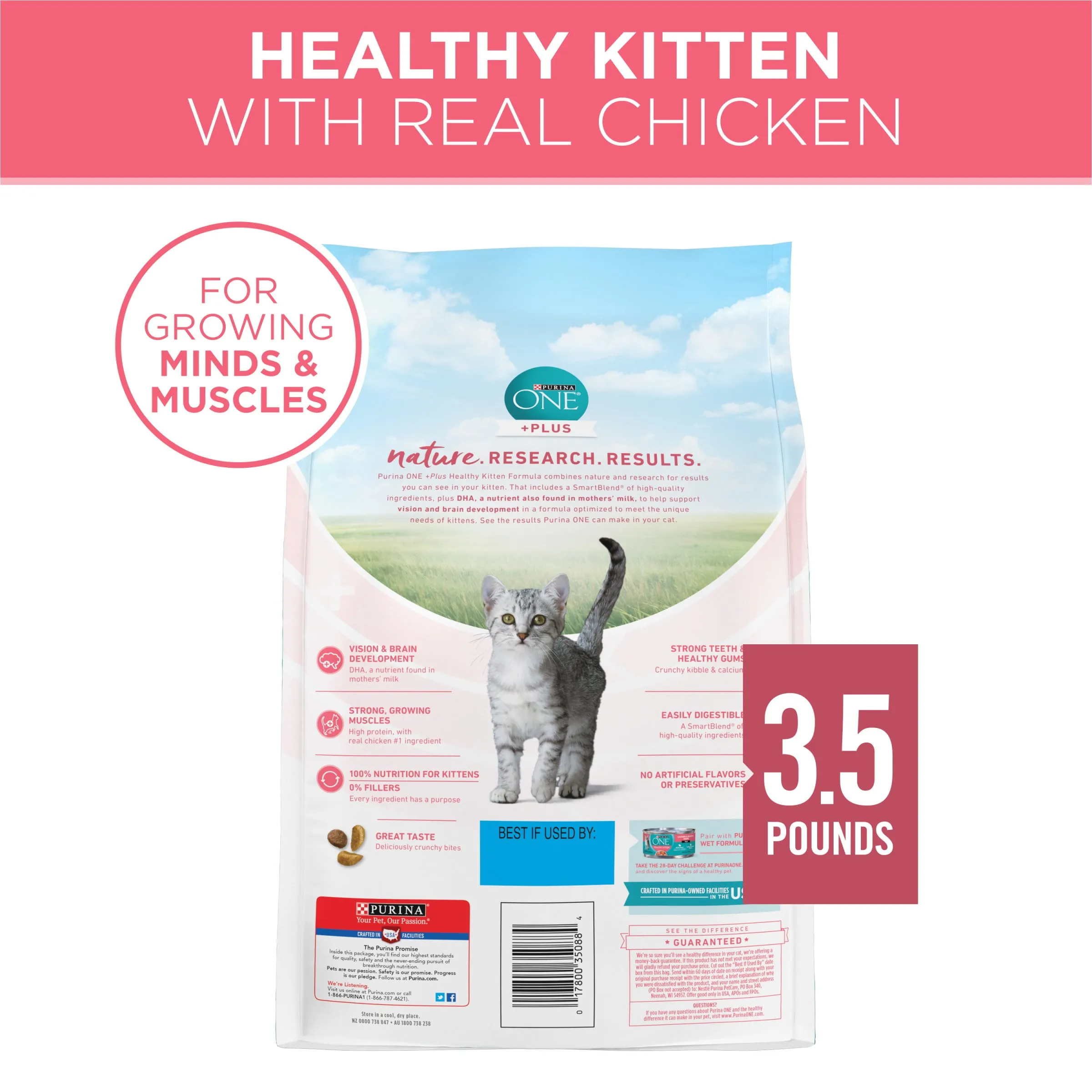 Purina ONE High Protein, Natural Dry Kitten Food,  Plus Healthy Kitten 3.5 lbs