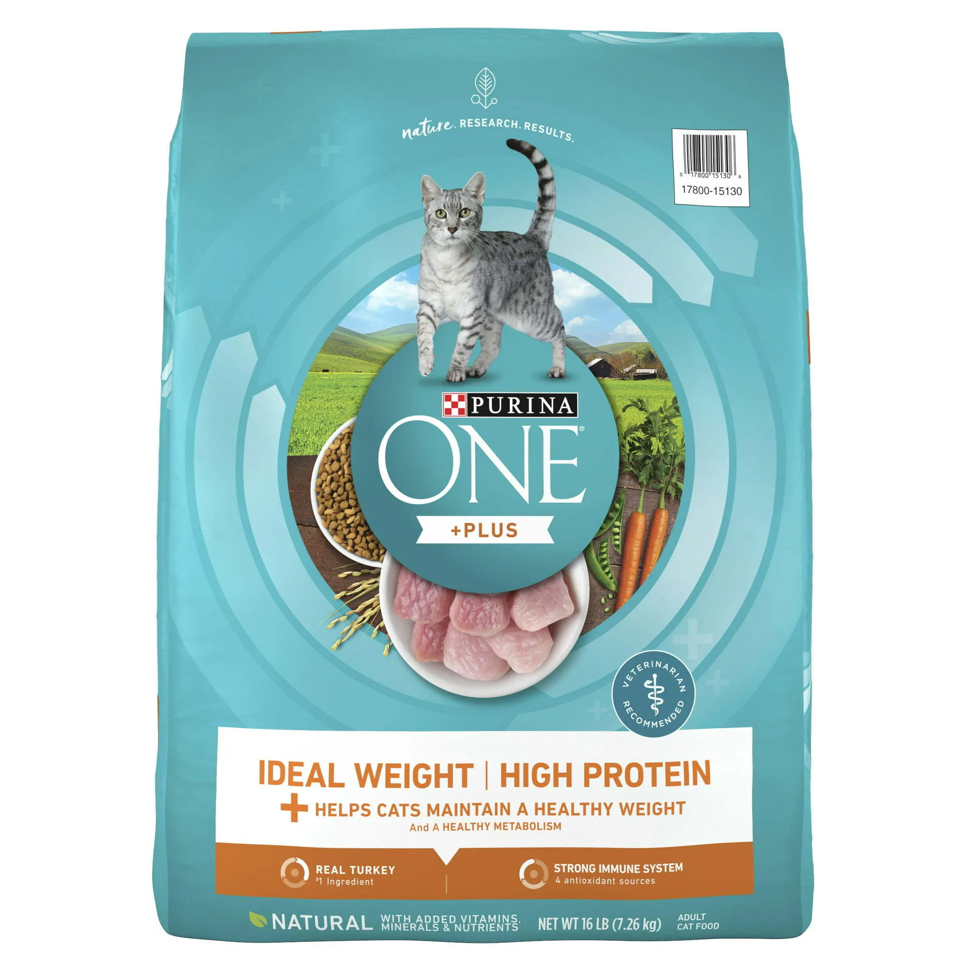 Purina One  Plus Ideal Weight High Protein Dry Cat Food Turkey, 16 lb Bag