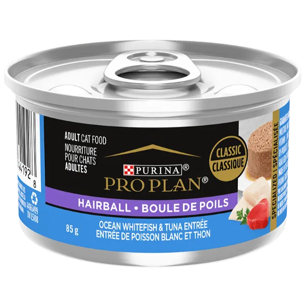 Purina Pro Plan Hairball Ocean Whitefish & Tuna Entrée in Gravy Canned Cat Food, 85g