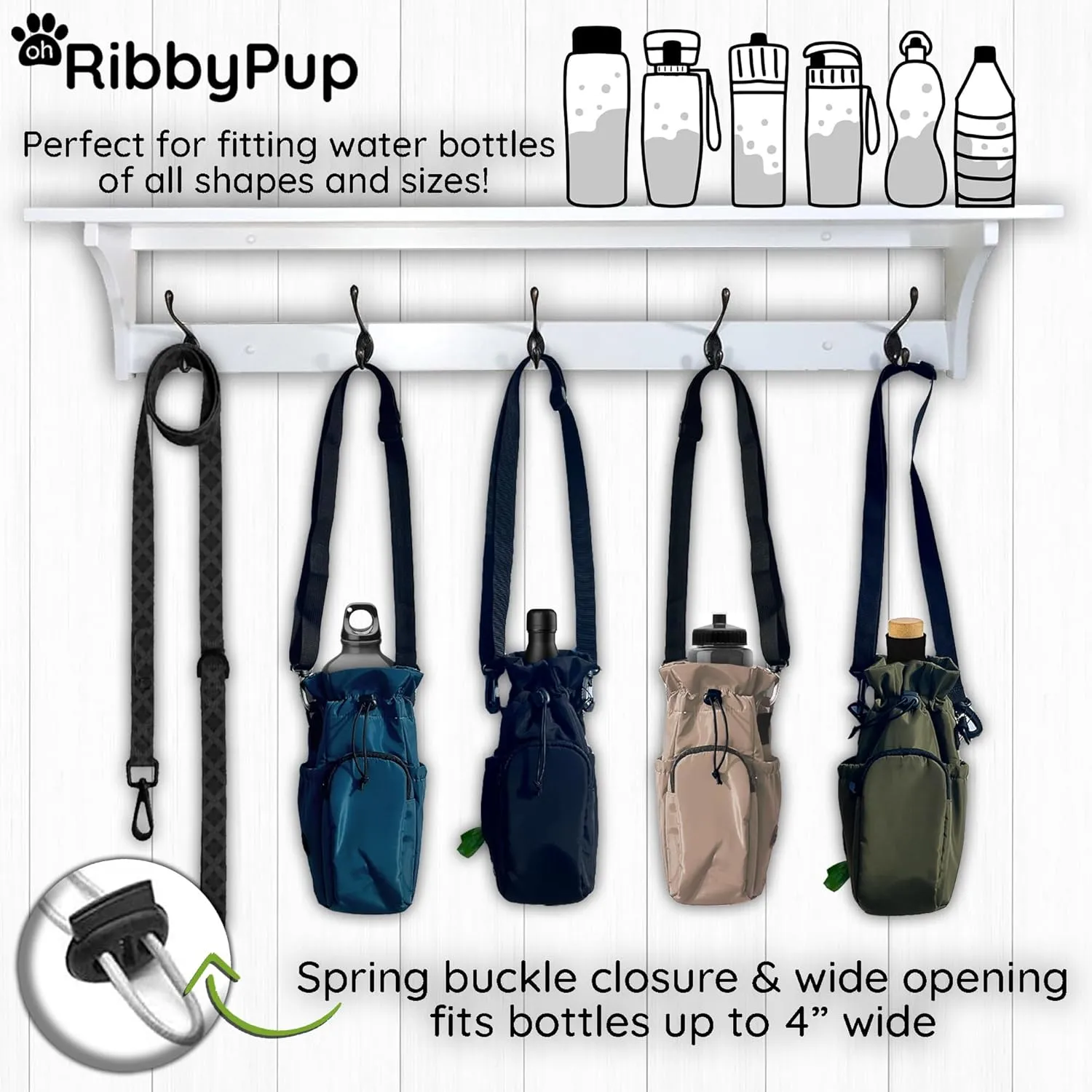 RibbyPup Waterproof Dog Walking Bag with Universal Water Bottle Holder, Built-In Poop Bag Dispenser, Unisex Cross-Body Treat Pouch (Gray)