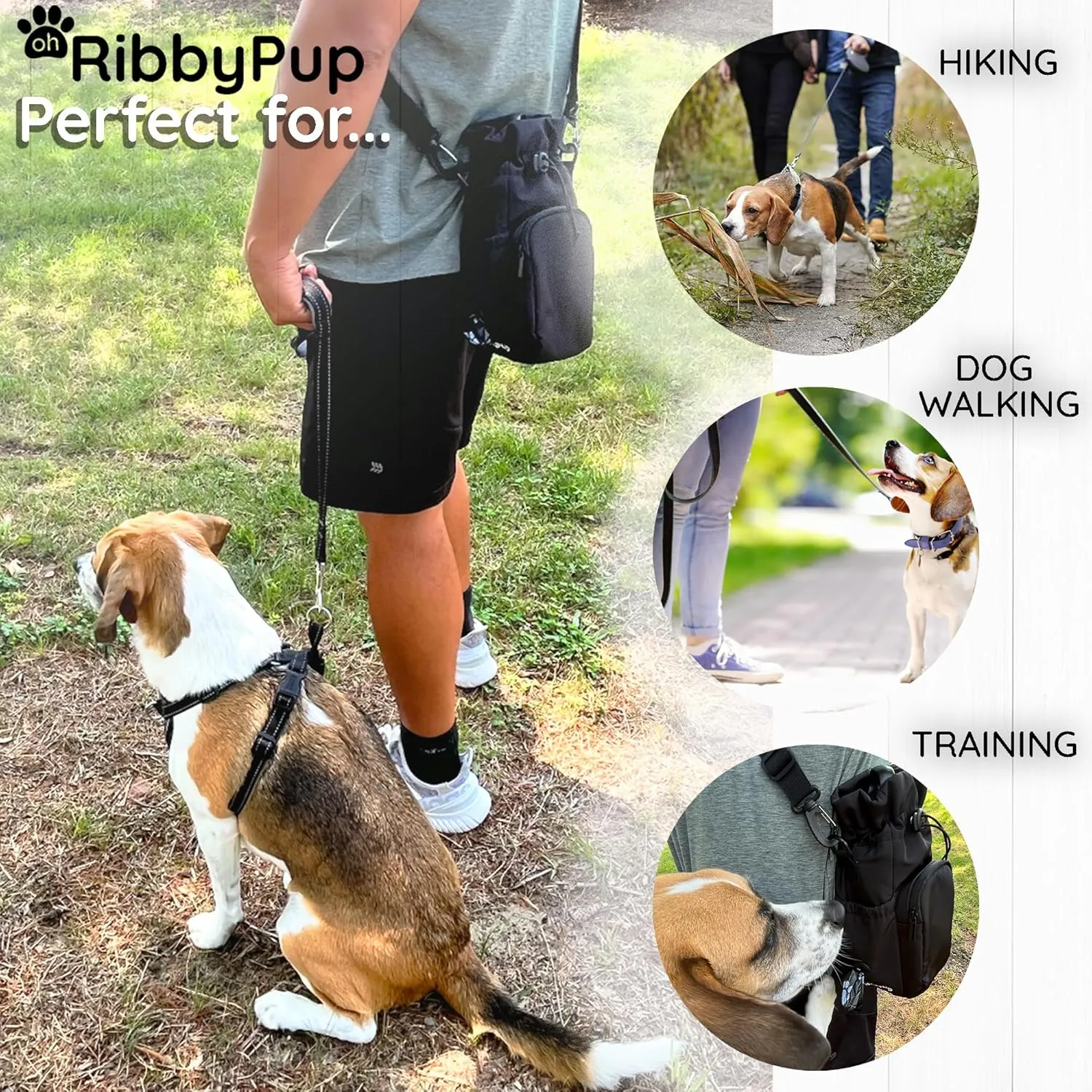 RibbyPup Waterproof Dog Walking Bag with Universal Water Bottle Holder, Built-In Poop Bag Dispenser, Unisex Cross-Body Treat Pouch (Gray)