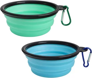 SLSON Collapsible Pet Bowl Dog Bowls 2 Pack, Portable Silicone Pet Feeder, Foldable Expandable for Dog/Cat Food Water Feeding, Travel Bowl for Camping (Light Blue Light Green)