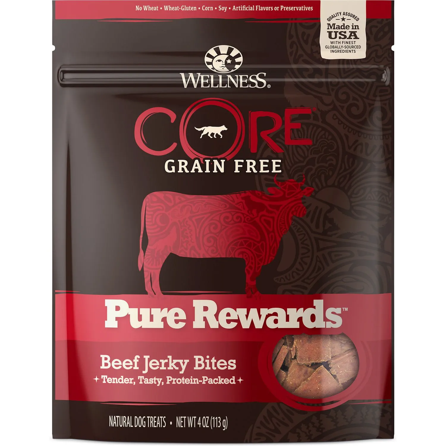 Wellness CORE Natural Grain Free Pure Rewards Beef Recipe Jerky Bites Dog Treats